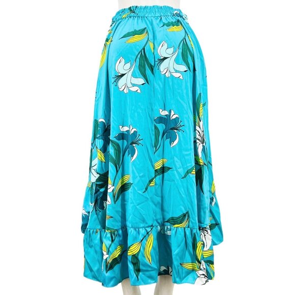 Worthington Maxi Skirt Suma Floral Faux Wrap Ruffle Blue Yellow Flowy Size M - Picture 2 of 10